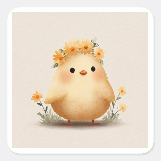 Mooie Lente Kuiken Bloemenkrans Sticker (Voorkant)