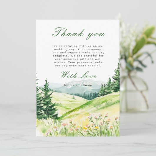 Mooie lente landschap bruiloft bedankkaart (Staand voorkant)