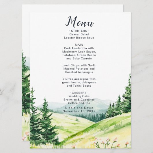 Mooie lente landschap bruiloft menu (Voorkant / Achterkant)