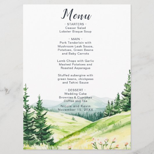 Mooie lente landschap bruiloft menu (Voorkant)