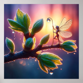 Mooie lente natuur met miniatuur pixie kunst poster