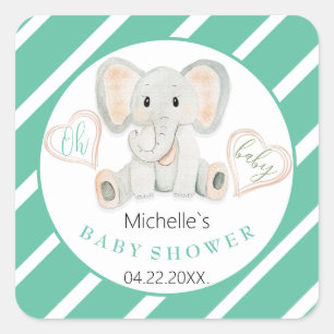 Mooie lente olifant watercolor illustratie vierkante sticker