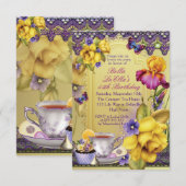 Mooie Lente Thee Party Verjaardagsfeestuitnodiging Kaart (Voorkant / Achterkant)