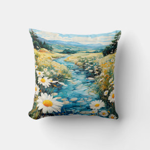 Mooie lente weide illustratie kussen