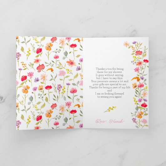Mooie lente wilde bloemen bloem bruidsshower bedankkaart (Binnen)