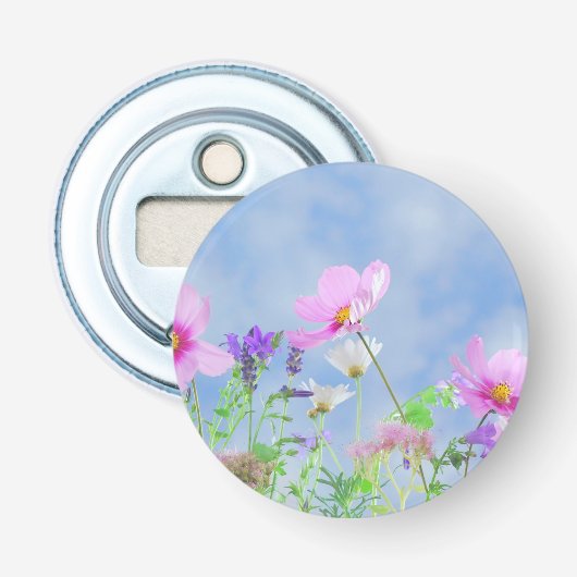 Mooie lente wilde bloemen button flesopener (Voorkant)
