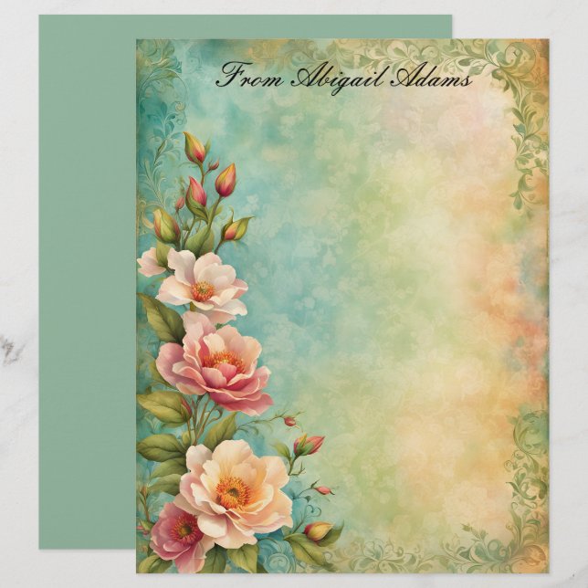 Mooie lentebloemen vervaagd decoratieve rand briefhoofd (Voorkant / Achterkant)