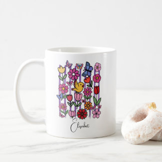 Mooie Lentetuinmok Met Bloemen Vlinders Vogel Koffiemok