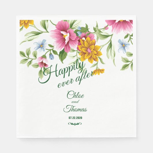 Mooie lentevloerbloemen bruiloft papier servetten (Voorkant)