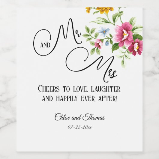 Mooie lentevloerbruiloft wijn etiket (Enkel label)