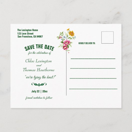 Mooie lentevloeren die de datum bewaren aankondigingskaart (Achterkant)