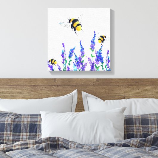 Mooie lentevloeren en bijen vliegen - Tekening Canvas Afdruk (Insitu (Slaapkamer))