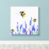 Mooie lentevloeren en bijen vliegen - Tekening Canvas Afdruk (Insitu (Houten vloer))