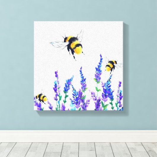 Mooie lentevloeren en bijen vliegen - Tekening Canvas Afdruk (Insitu (Houten vloer))
