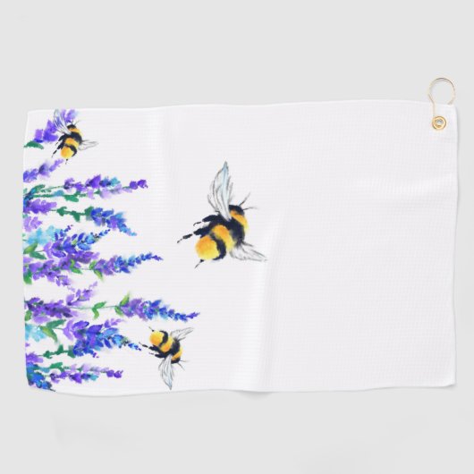 Mooie lentevloeren en bijen vliegen - Tekening Golfhanddoek (Horizontaal)