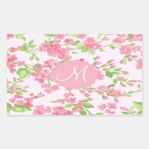 Mooie lentroze waterverf perzikbloemen rechthoekige sticker