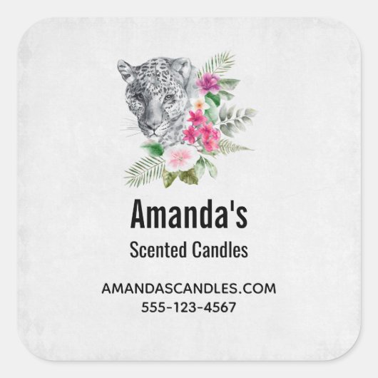 Mooie leopard Head Portret Business Vierkante Sticker (Voorkant)