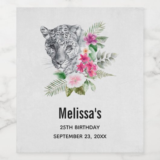 Mooie Leopard-kop in de Waterverf partij Wijn Etiket (Enkel label)