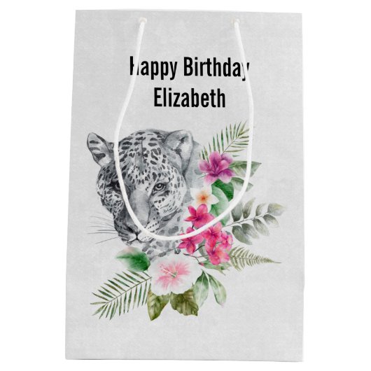 Mooie Leopard-kop in Waterverf, zaterdag Medium Cadeauzakje (Achterkant)