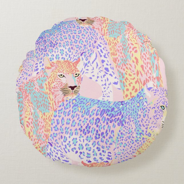 Mooie Leopard Seamless Pattern illustratie Ar Rond Kussen (Voorkant)