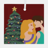 Mooie lesbische paarse kerstboom rood glas ornament (Achterkant)