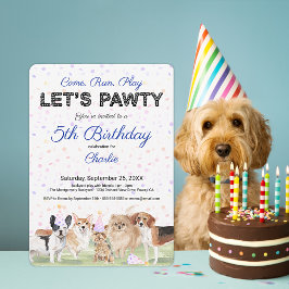 Mooie Let's Pawty Blauwe Honden Verjaardagsfeestje Kaart