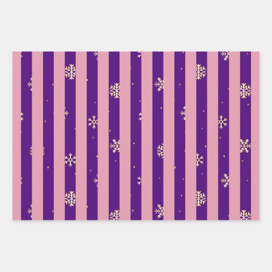 Mooie leuke gouden indigoblauwe roze kerstpatroon inpakpapier vel (Voorkant 3)