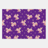 Mooie leuke gouden indigoblauwe roze kerstpatroon inpakpapier vel (Voorkant 2)