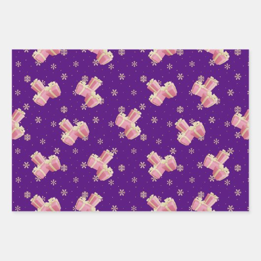 Mooie leuke gouden indigoblauwe roze kerstpatroon inpakpapier vel (Voorkant 2)