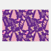 Mooie leuke gouden indigoblauwe roze kerstpatroon inpakpapier vel (Voorkant)