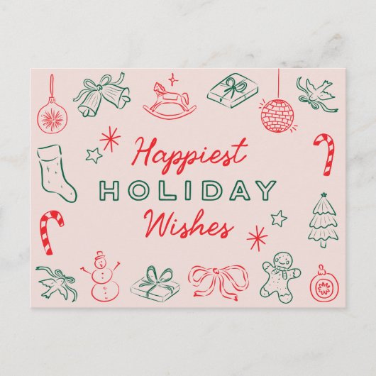 Mooie leuke kerstdoedels Niet-foto Feestdagenkaart (Voorkant)