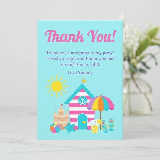 Mooie Leuke Kinderen Strand Zomer Verjaardagsfeest Bedankkaart (Staand voorkant)