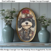 Mooie Leuke Steampunk Zwart & Wit Hond AB6 Decoupa Tissuepapier