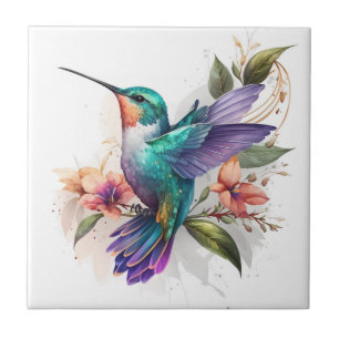 Mooie Levendige Aquarel Kolibrie Print Tegeltje