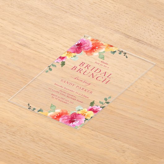 Mooie levendige bloemenbrunch Vrijgezellenfeest Acryl Uitnodigingen (Laagn)