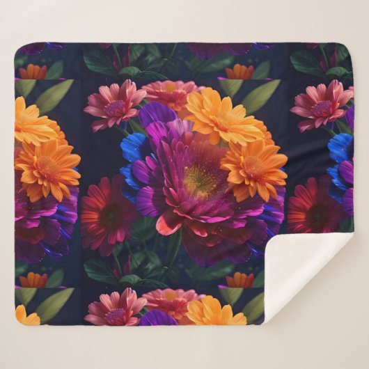 Mooie levendige bloemenmix 2 sherpa deken (Voorkant (horizontaal))