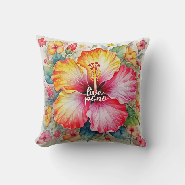 Mooie levendige LIVE PONO hibiscus bloemontwerp Kussen (Voorkant)