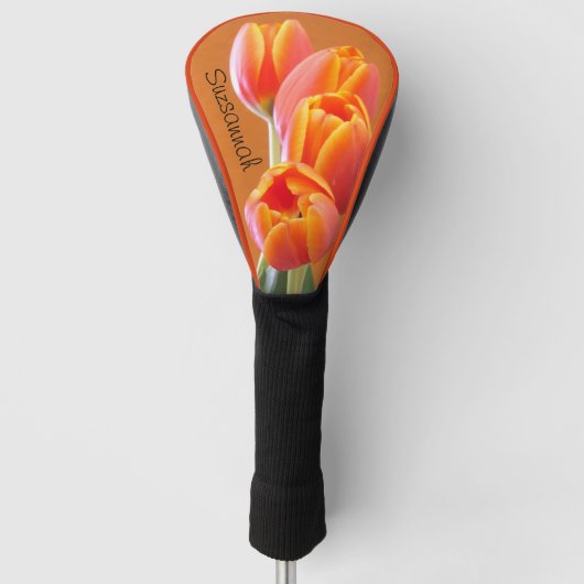 Mooie levendige Oranje Tulp Custom Name Golfheadcover (Voorkant)