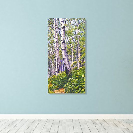 Mooie levendige Paarse groene espenbomen Canvas Afdruk (Insitu (Houten vloer))