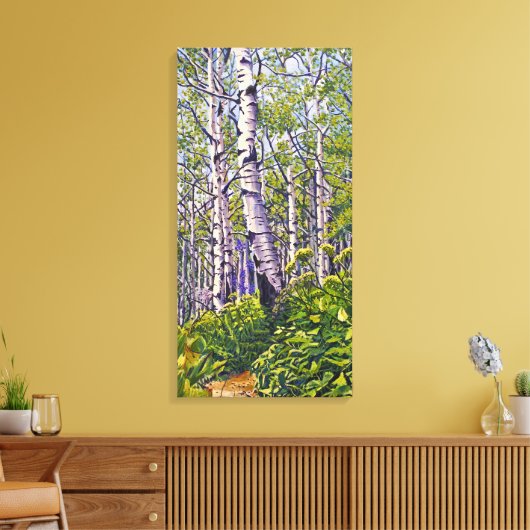 Mooie levendige Paarse groene espenbomen Canvas Afdruk (Insitu (Woonkamer))