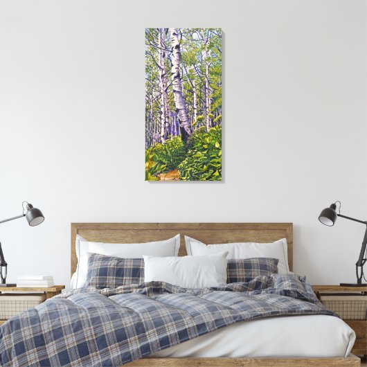 Mooie levendige Paarse groene espenbomen Canvas Afdruk (Insitu (Slaapkamer))