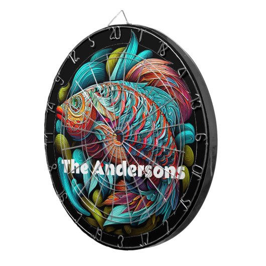 Mooie levendige vis dartbord (Voorkant Rechts)