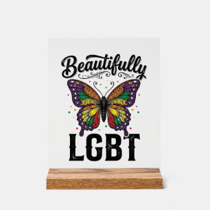 Mooie LGBT Vlinder Vintage Pride T-shirt_1 Acryl Bord