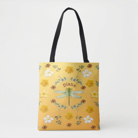 Mooie libel groene en gouden bloemen tote bag (Voorkant)