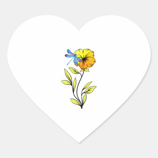 Mooie libel op bloem hart sticker (Voorkant)