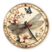 Mooie  libel roze bloemen vlinder keramische knop (Voorkant)