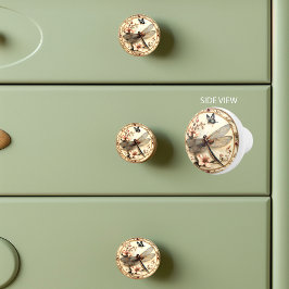 Mooie  libel roze bloemen vlinder keramische knop