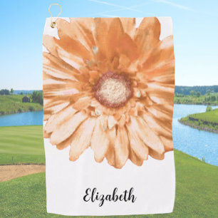 Mooie licht oranje margriet bloem aangepaste naam golfhanddoek