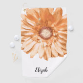 Mooie licht oranje margriet bloem aangepaste naam golfhanddoek (Insitu)