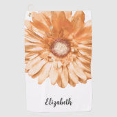 Mooie licht oranje margriet bloem aangepaste naam golfhanddoek (Voorkant)